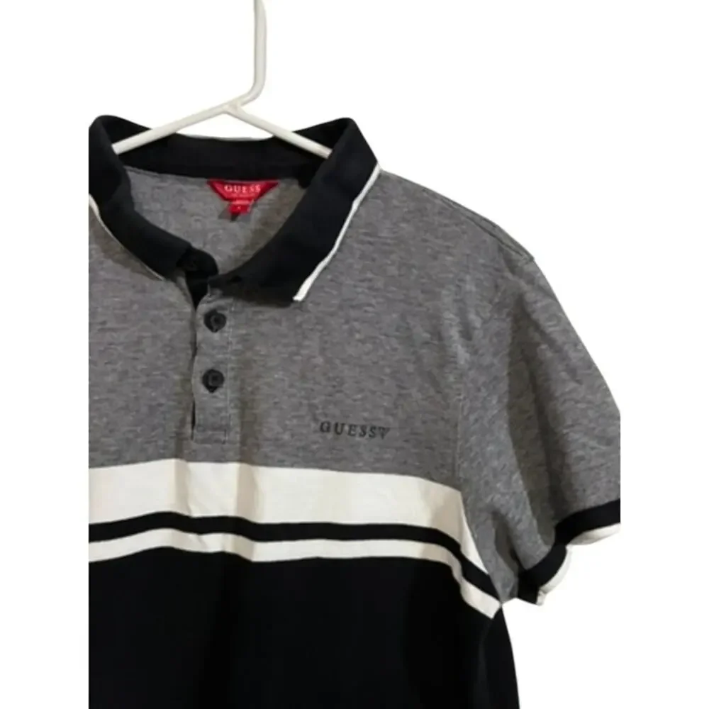 Guess Los Angeles Colorblock Polo Shirt Gray Black White Short Sleeve Men L Logo